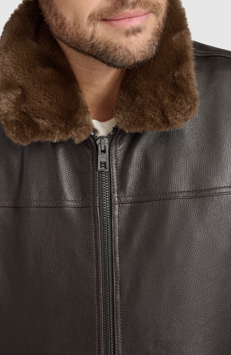 Andrew Marc Hedland Shearling Collar Lambskin Leather Aviator Jacket, Alternate, color, Black