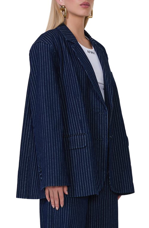Afrm Joette Oversize Cotton Blend Blazer In Dark Wash