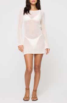 Cleo Open Stitch Long Sleeve Cover-Up Minidress