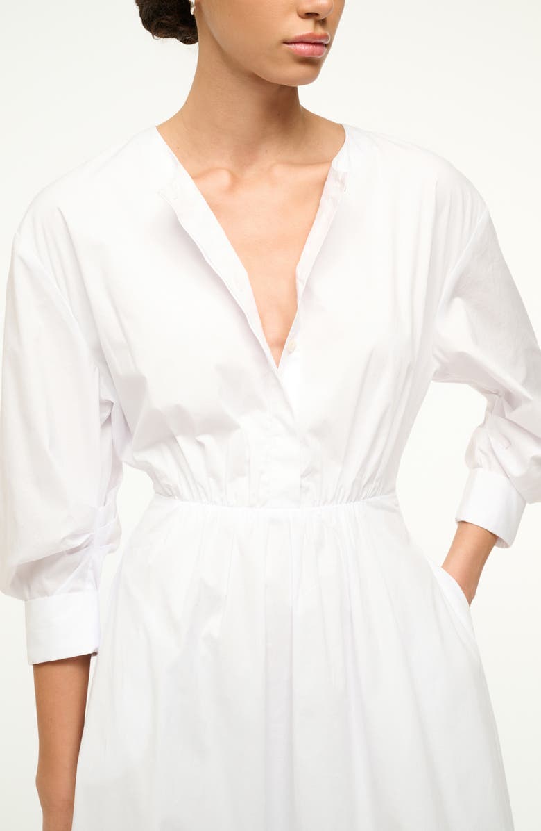 STAUD Cafu Long Sleeve A-Line Dress, Alternate, color, White