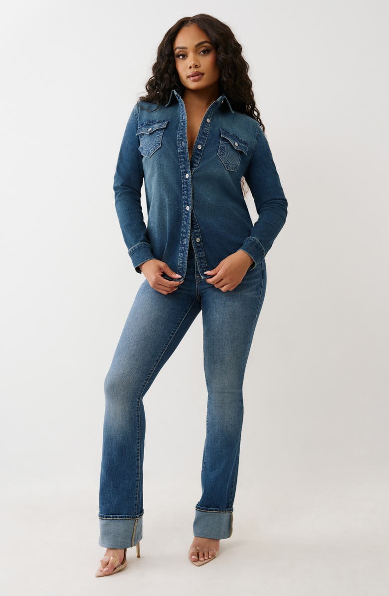 True Religion Georgia Glitter Denim Button-Up Shirt, Alternate, color, Medium Cozy Fireside Wash