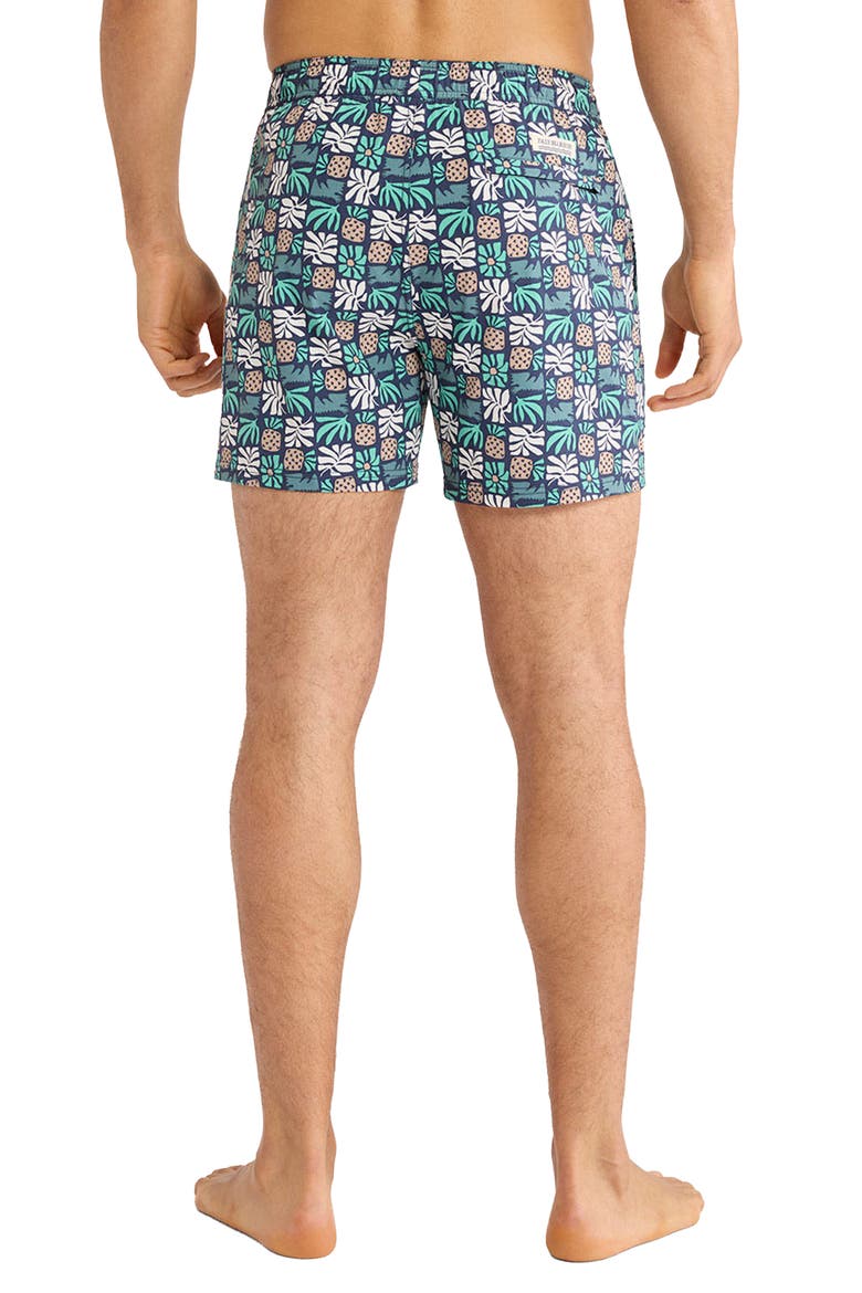 Bungalow Pineapple Print Water Repellent Swim Trunks, Alternate, color, NAVY PALM TILES