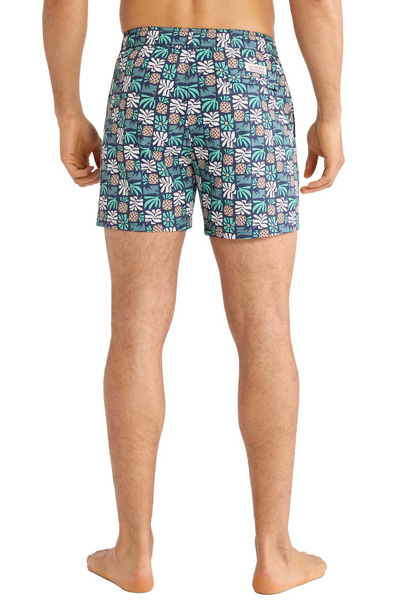 Fair Harbor Bungalow Pineapple Print Water Repellent Swim Trunks, Alternate, color, Navy Palm Tiles
