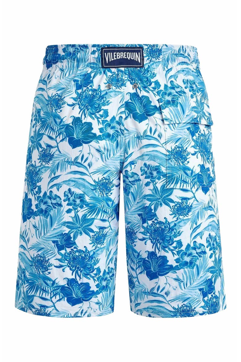 Men's Tahiti Flowers Long Stretch Board Shorts, Alternate, color, BLANC