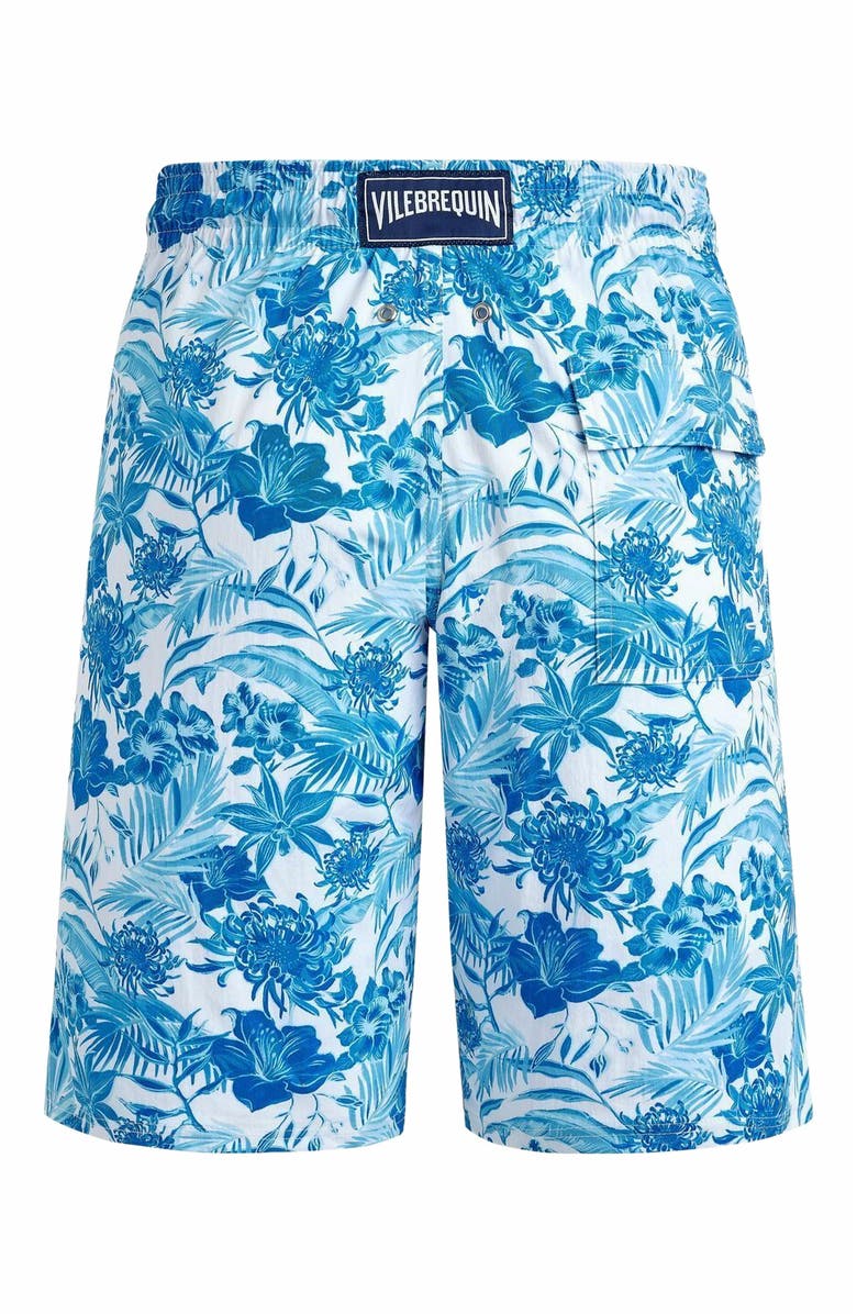 Vilebrequin Men's Tahiti Flowers Long Stretch Board Shorts, Alternate, color, Blanc