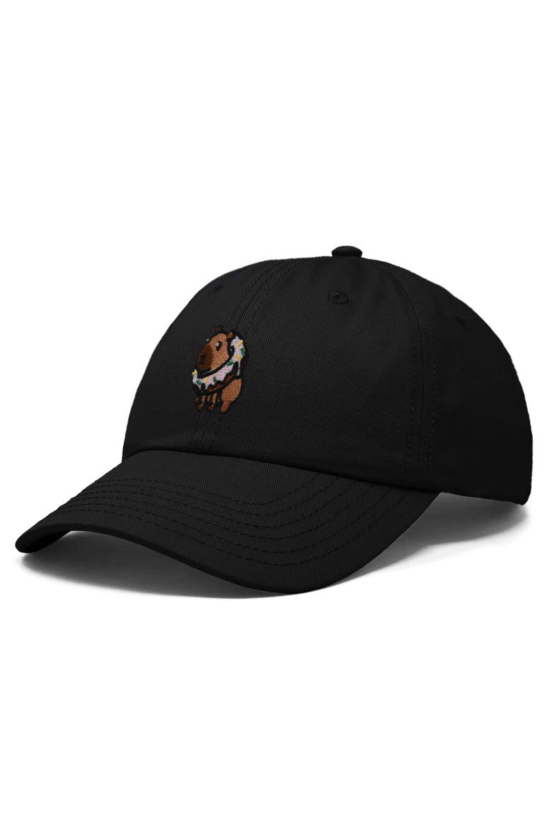 Capybara Donut Embroidered Cap, Alternate, color, Black