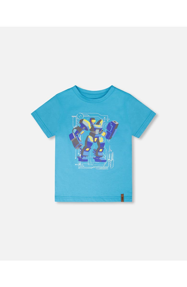 Deux par Deux Organic Cotton Jersey Chest Graphic Short Sleeve T-Shirt, Main, color, Sky Blue