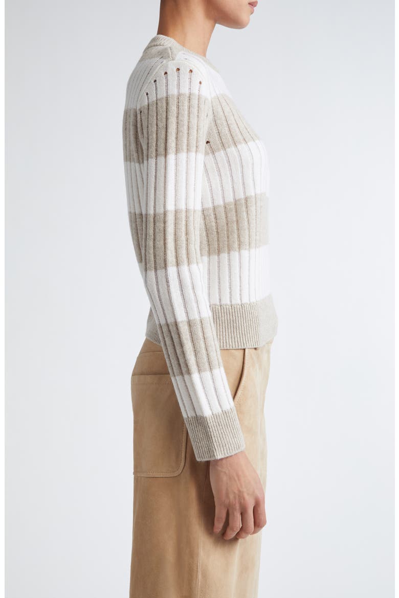 Alfeo Stripe Rib Wool & Cashmere Crop Sweater, Alternate, color, WHITE
