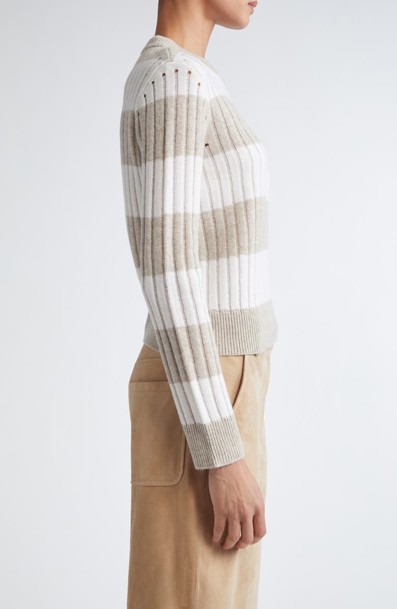 Max Mara Alfeo Stripe Rib Wool & Cashmere Crop Sweater, Alternate, color, White