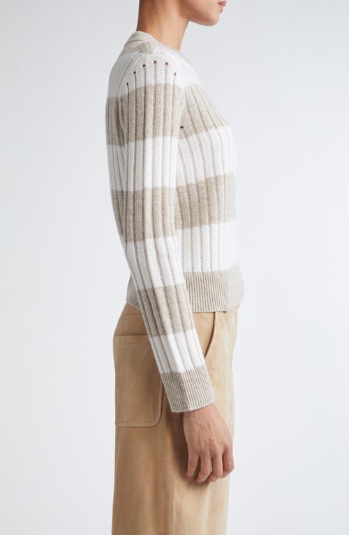 Max Mara Alfeo Stripe Rib Wool & Cashmere Crop Sweater In White