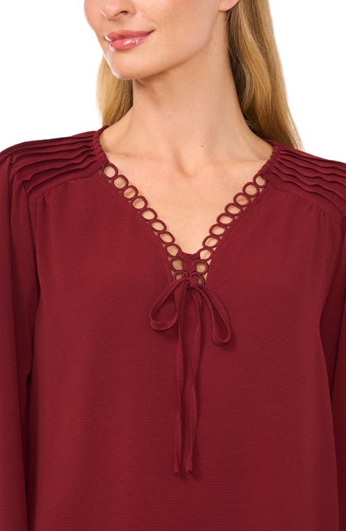 Cece Circle Trim Pintuck Top In Burgundy