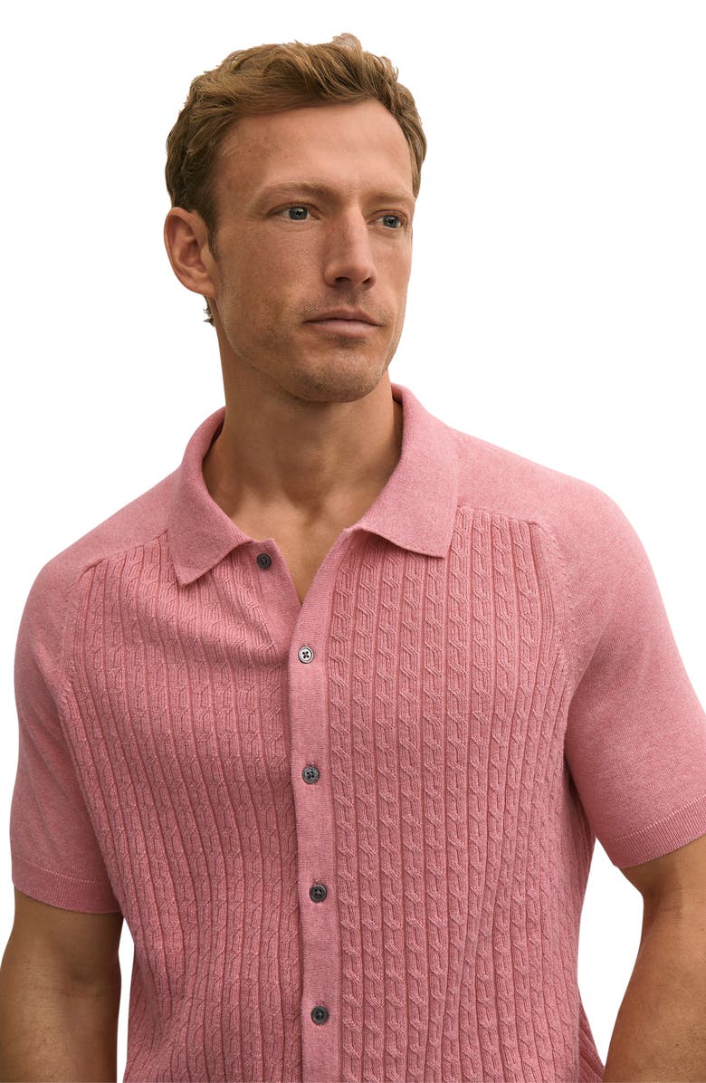 Brooks Brothers Cabled Full Button Cotton Cardigan, Alternate, color, Bright Rose