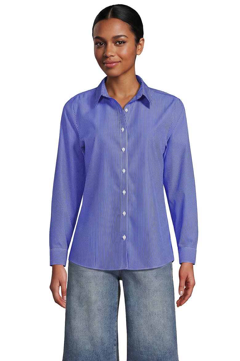 No Iron Supima Cotton Long Sleeve Shirt, Main, color, Sapphire Gem Thin Stripes