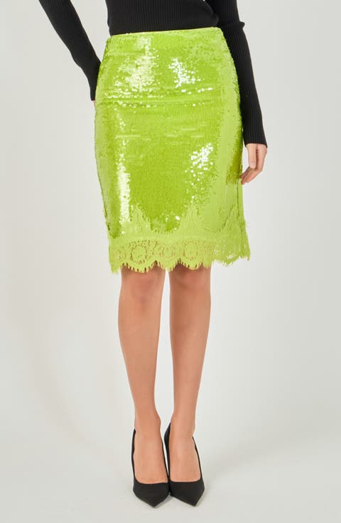 Sequin Lace Detail Midi Skirt
