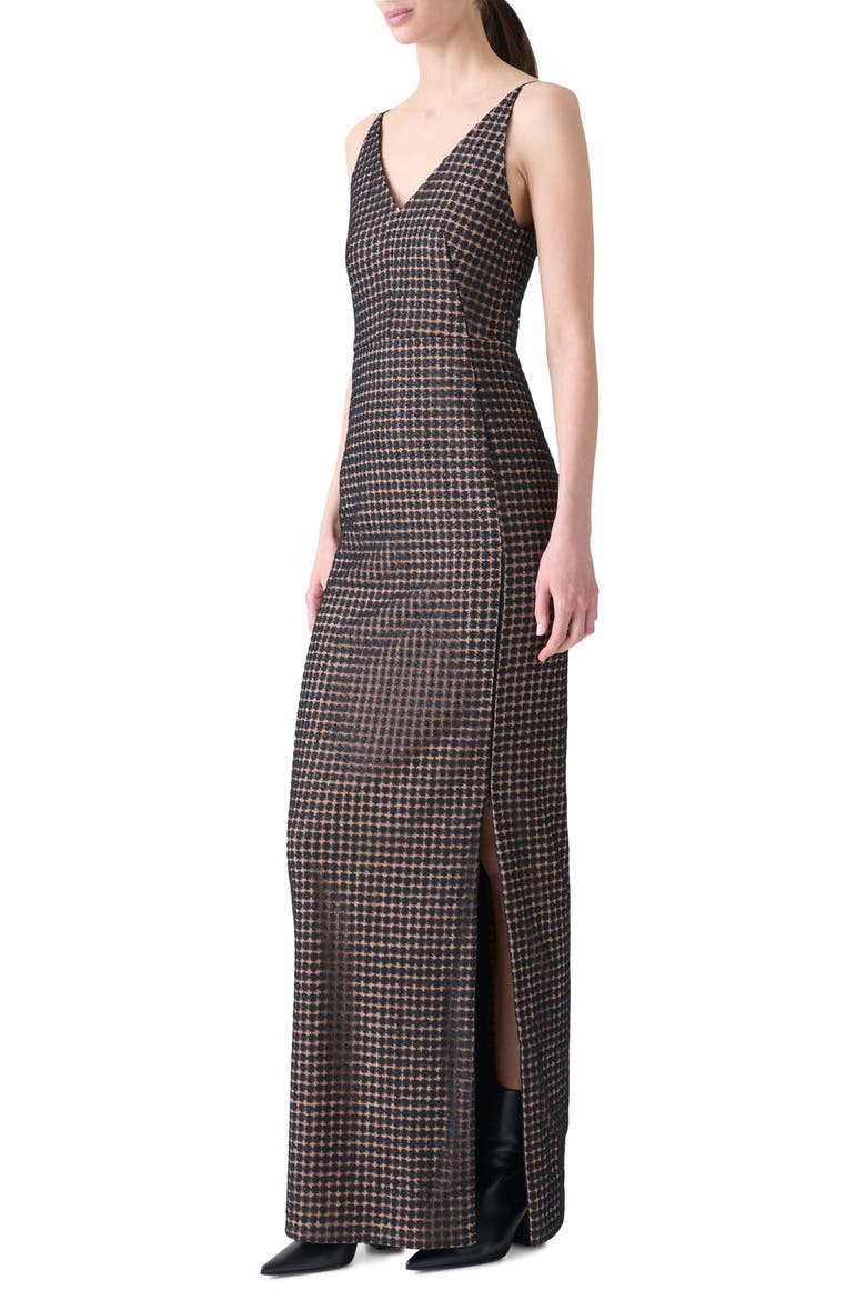 Flower Grid Embroidered Tulle Column Gown, Alternate, color, BLACK