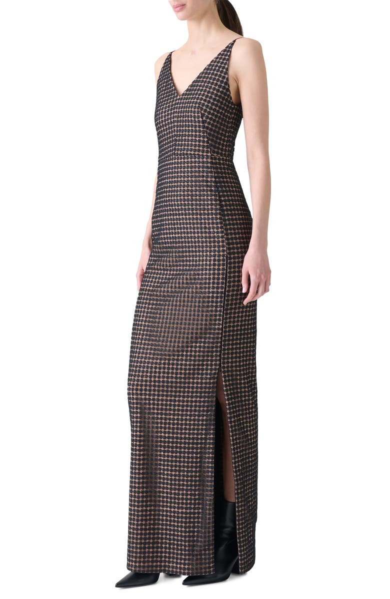 Akris Flower Grid Embroidered Tulle Column Gown, Alternate, color, Black