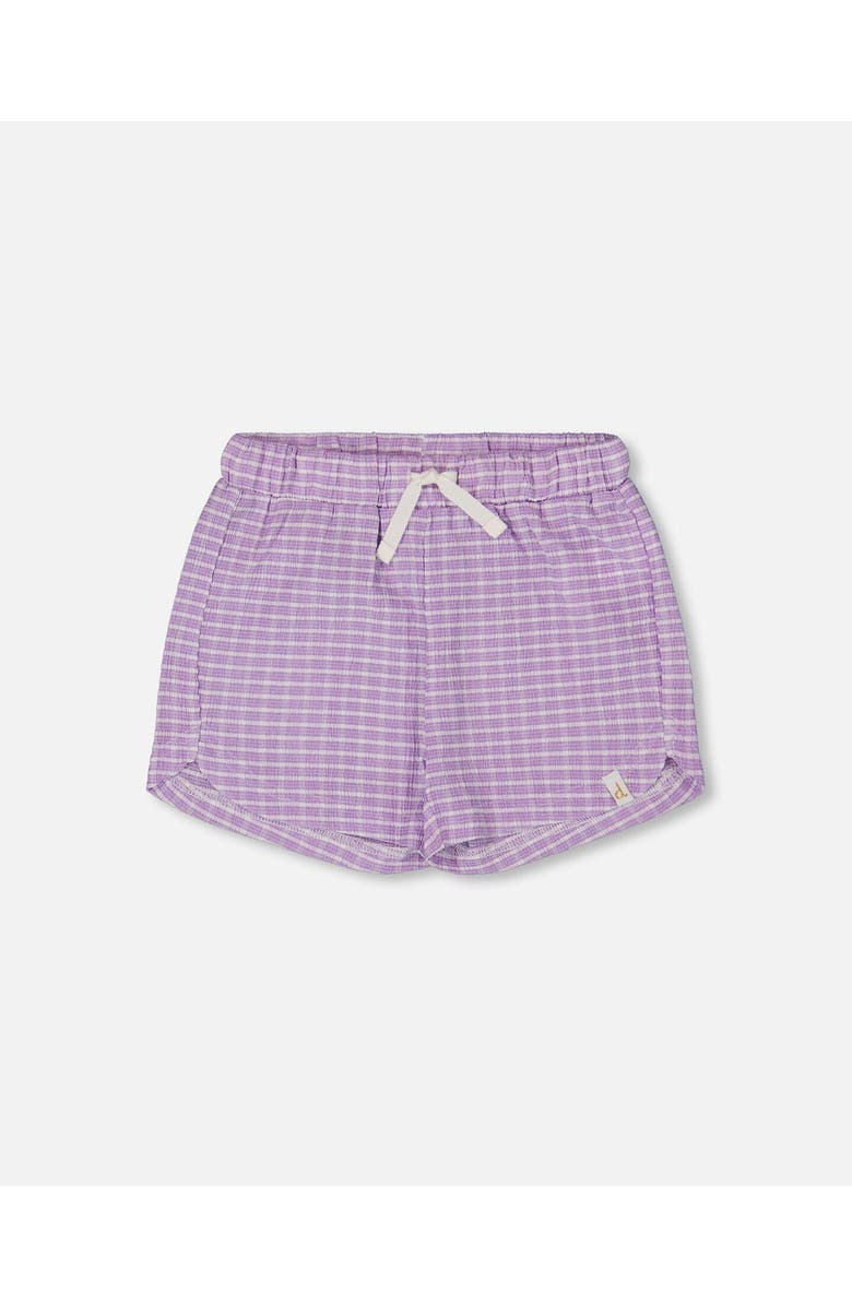 Deux par Deux Girl's Crinkle Short White Checkered Lilac, Main, color, 