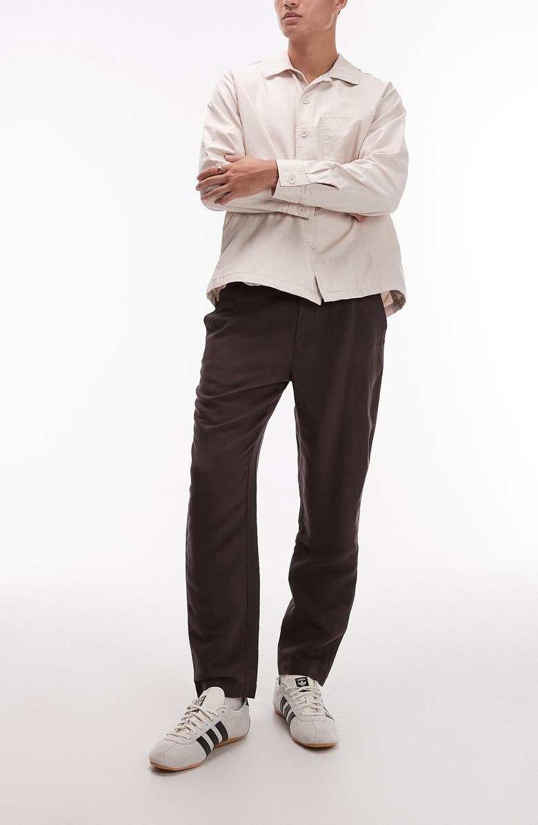 Topman Tapered Linen Blend Pants, Main, color, Brown
