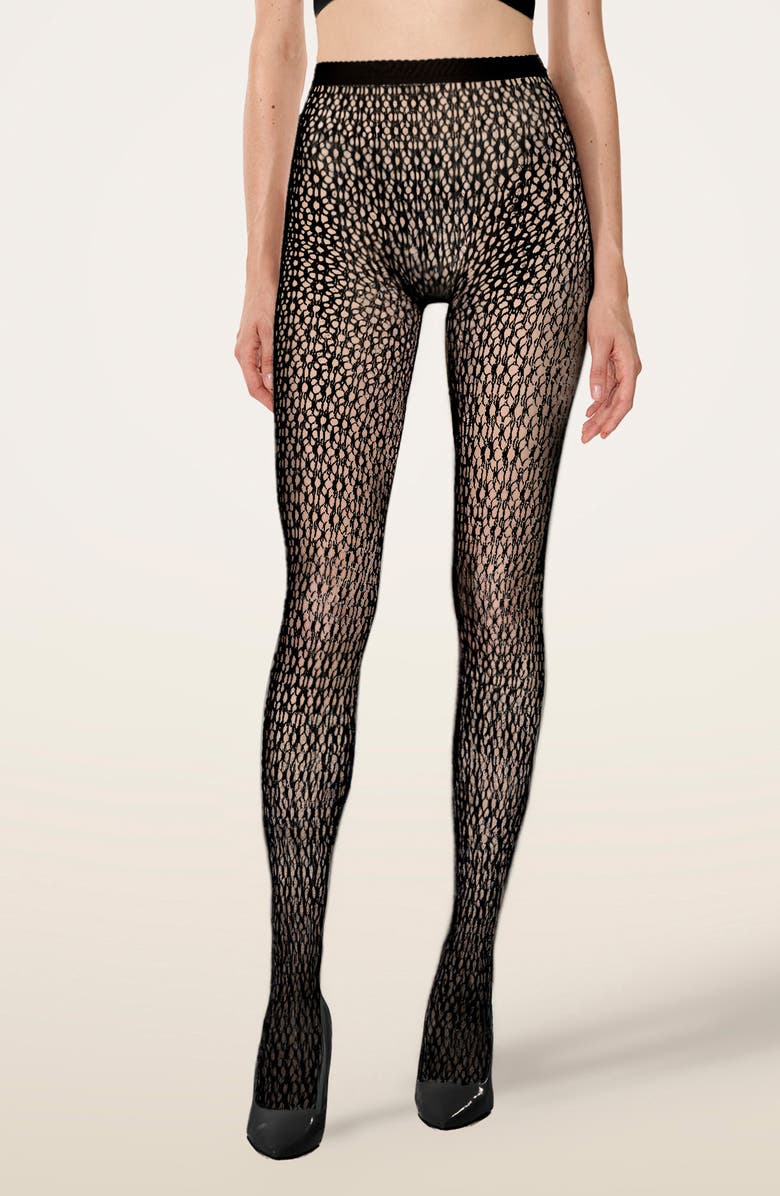Wolford Daisy Net Tights, Main, color, Black