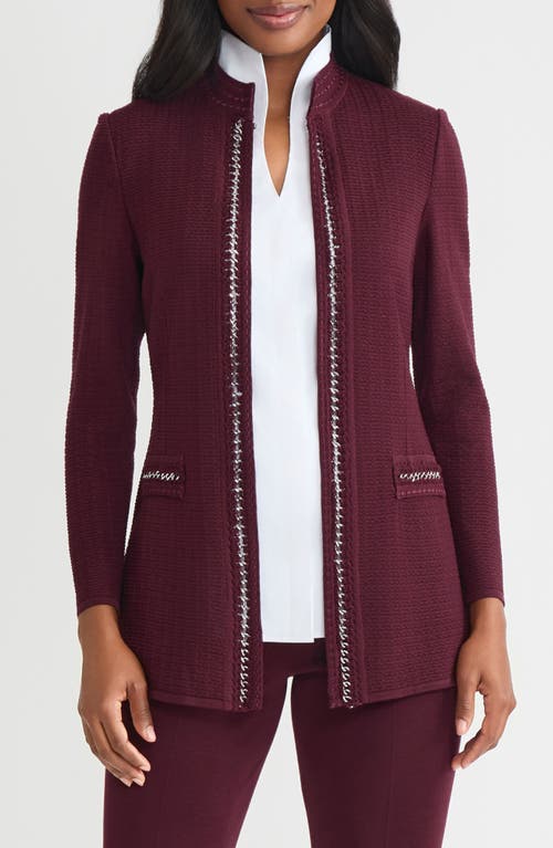 Misook Chain Link Trim Knit Jacket In Red