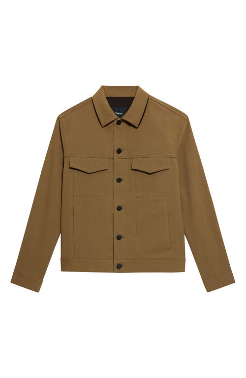 Theory River Cotton Blend Twill Trucker Jacket In Brown