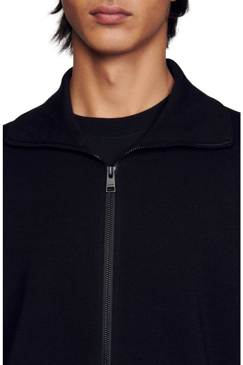 Zip-up wool cardigan, Alternate, color, BLACK