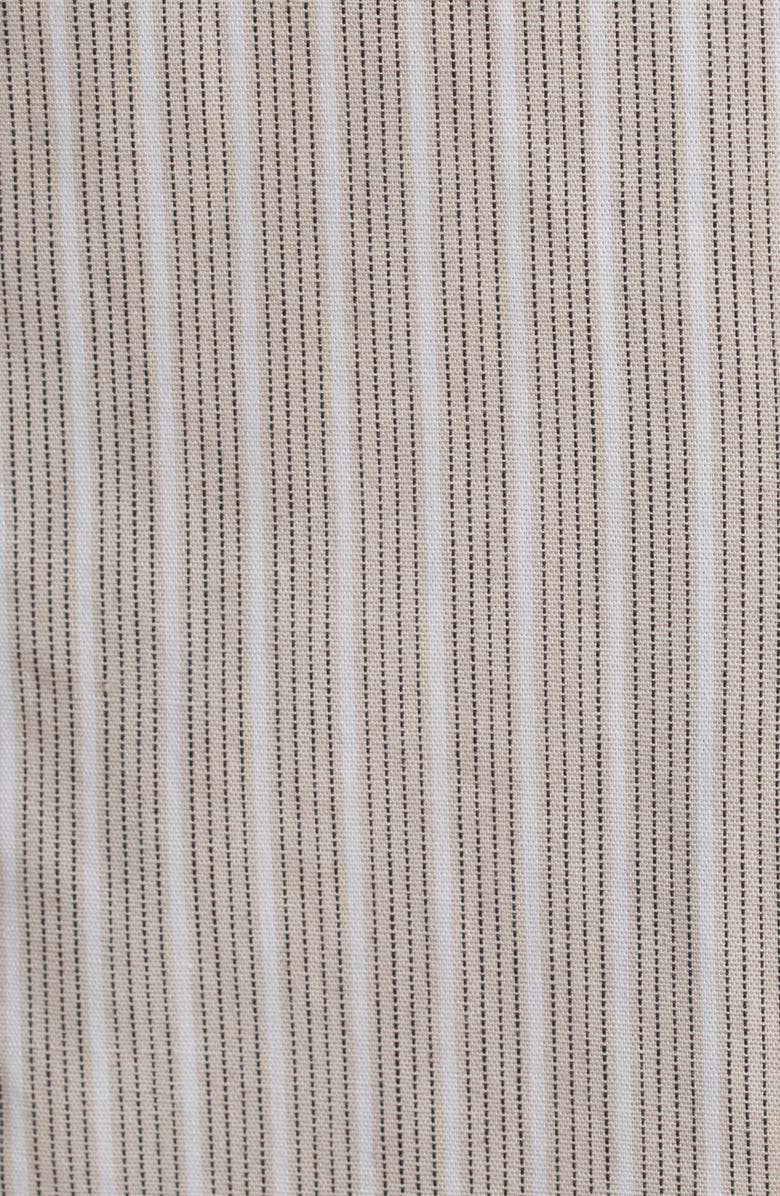 Anne Klein Ruffle Detail Stripe Cotton Button-Up Shirt, Alternate, color, Light Porcini Multi