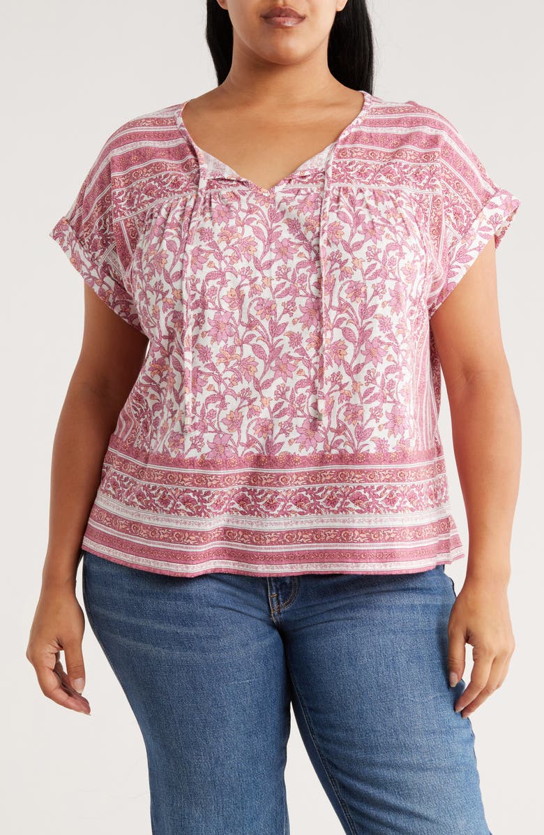 Lucky Brand Mix Print Top, Main, color, Pink Combo