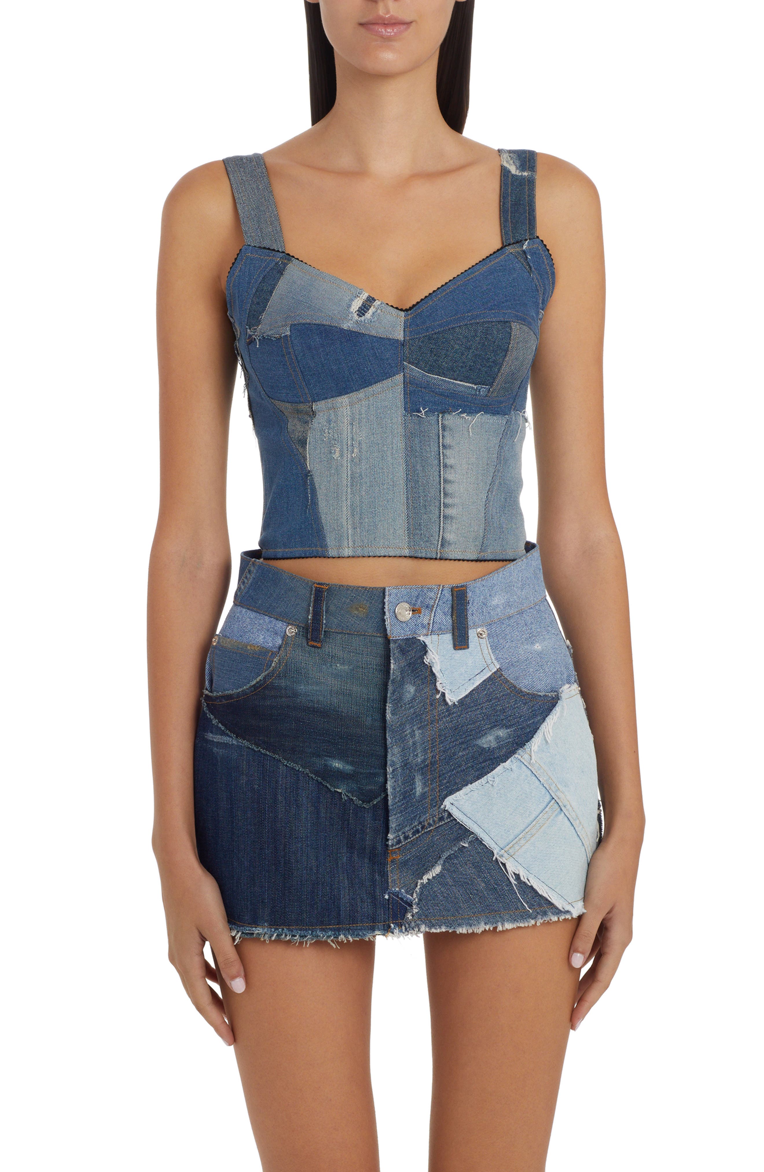 Denim Patchwork Bustier Top (Women) | Nordstrom
