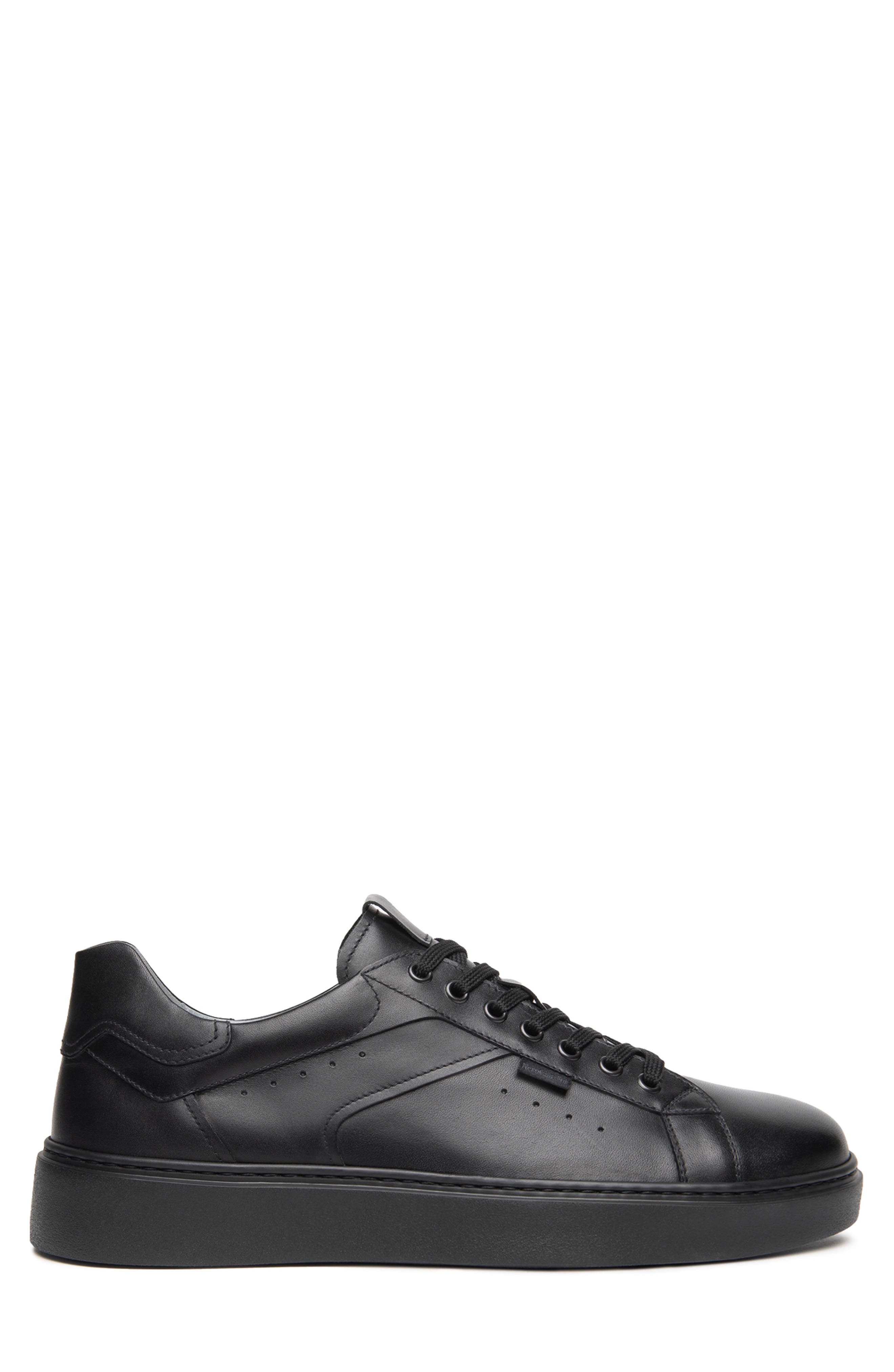 Leather Low Top Sneaker, Alternate, color, BLACK
