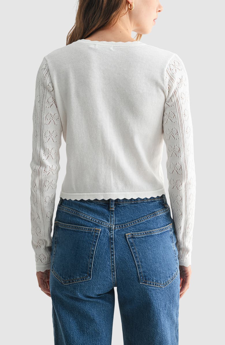 All in Favor Pointelle Button-Up Cardigan, Alternate, color, Ivory