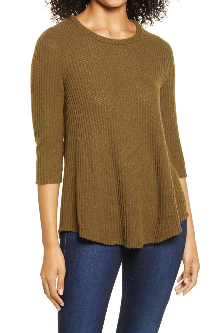 Waffle Knit Swing Top, Main, color, DK. OLIVE