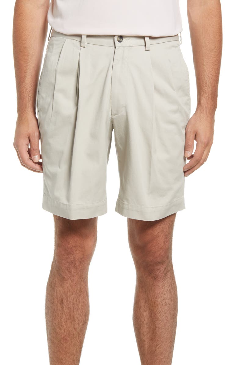 Berle Charleston Khakis Pleated Chino Shorts, Main, color, Stone