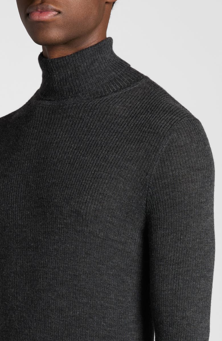 TOM FORD Wool, Silk & Cashmere Rib Turtleneck Sweater, Alternate, color, Ig721 Charcoal Melange