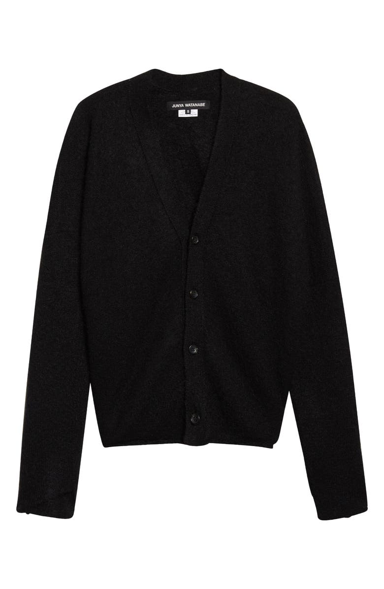 Junya Watanabe Distressed Wool Blend Cardigan, Alternate, color, Black
