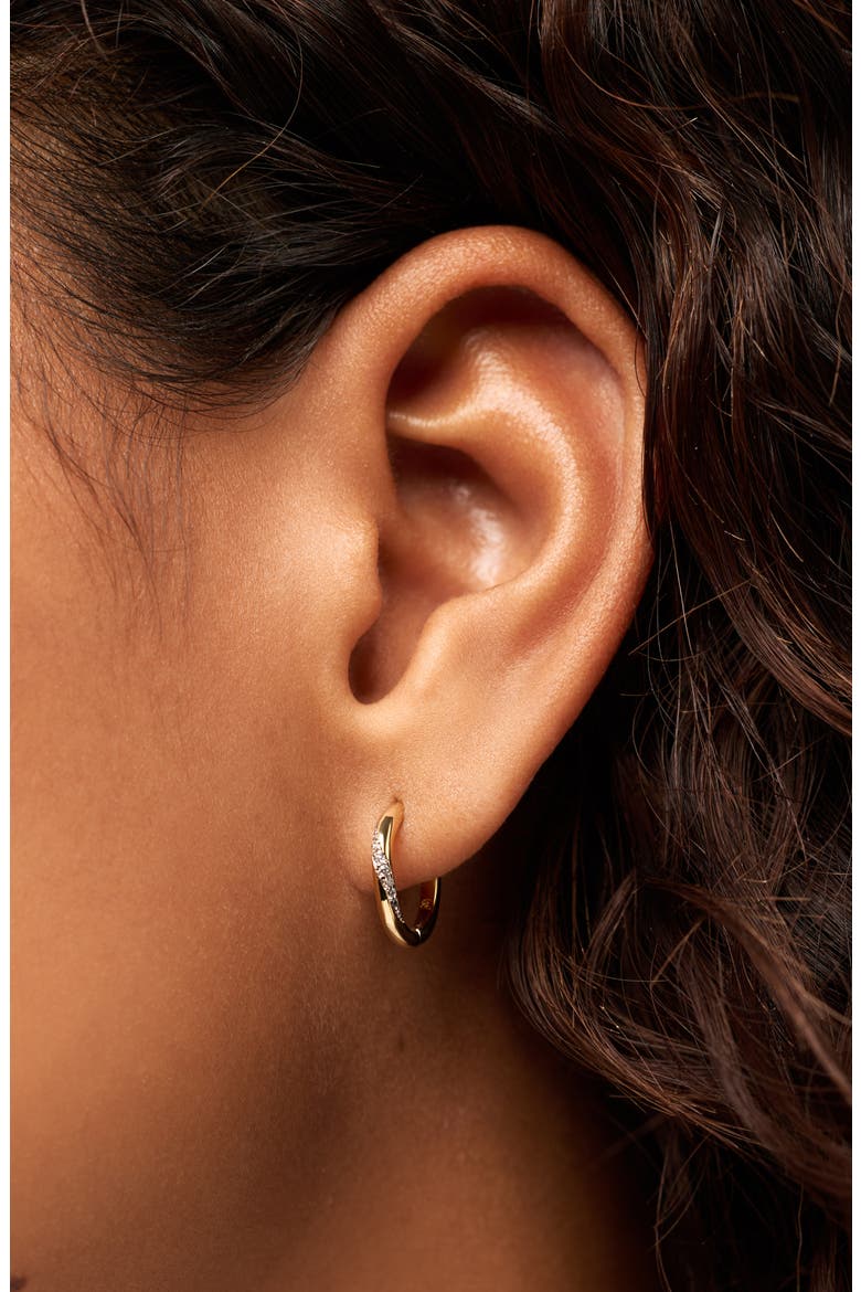 Kira Slim Pavé Hoop Earrings, Alternate, color, GOLD / CLEAR