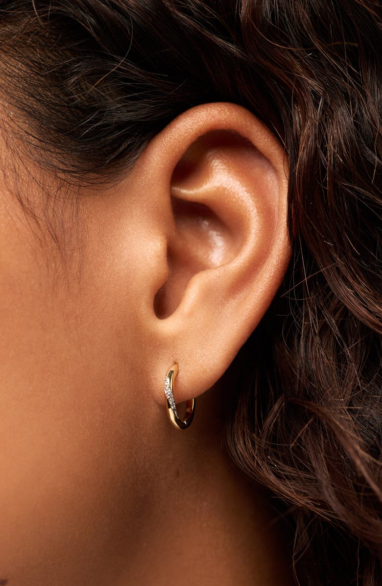 Ana Luisa Kira Slim Pavé Hoop Earrings, Alternate, color, Gold / Clear