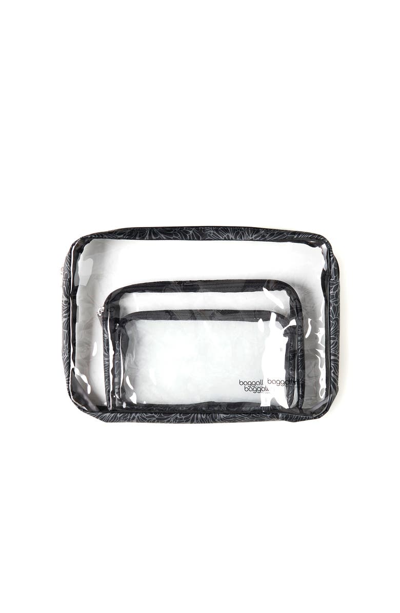 BAGGALLINI Clear Travel Pouches 3 Piece Set, Alternate, color, Midnight Blossom