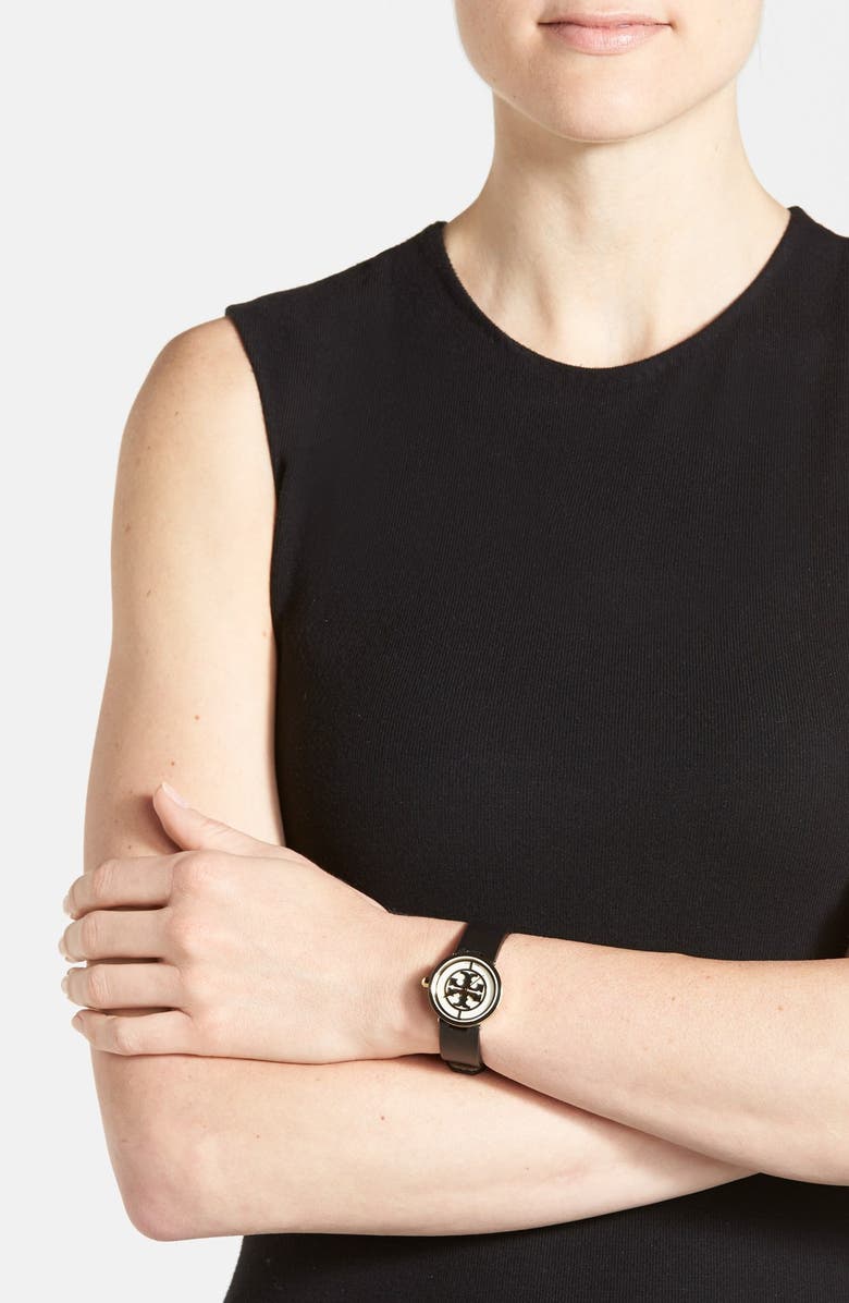 Tory Burch 'Reva' Logo Dial Leather Strap Watch, 28mm, Alternate, color, 