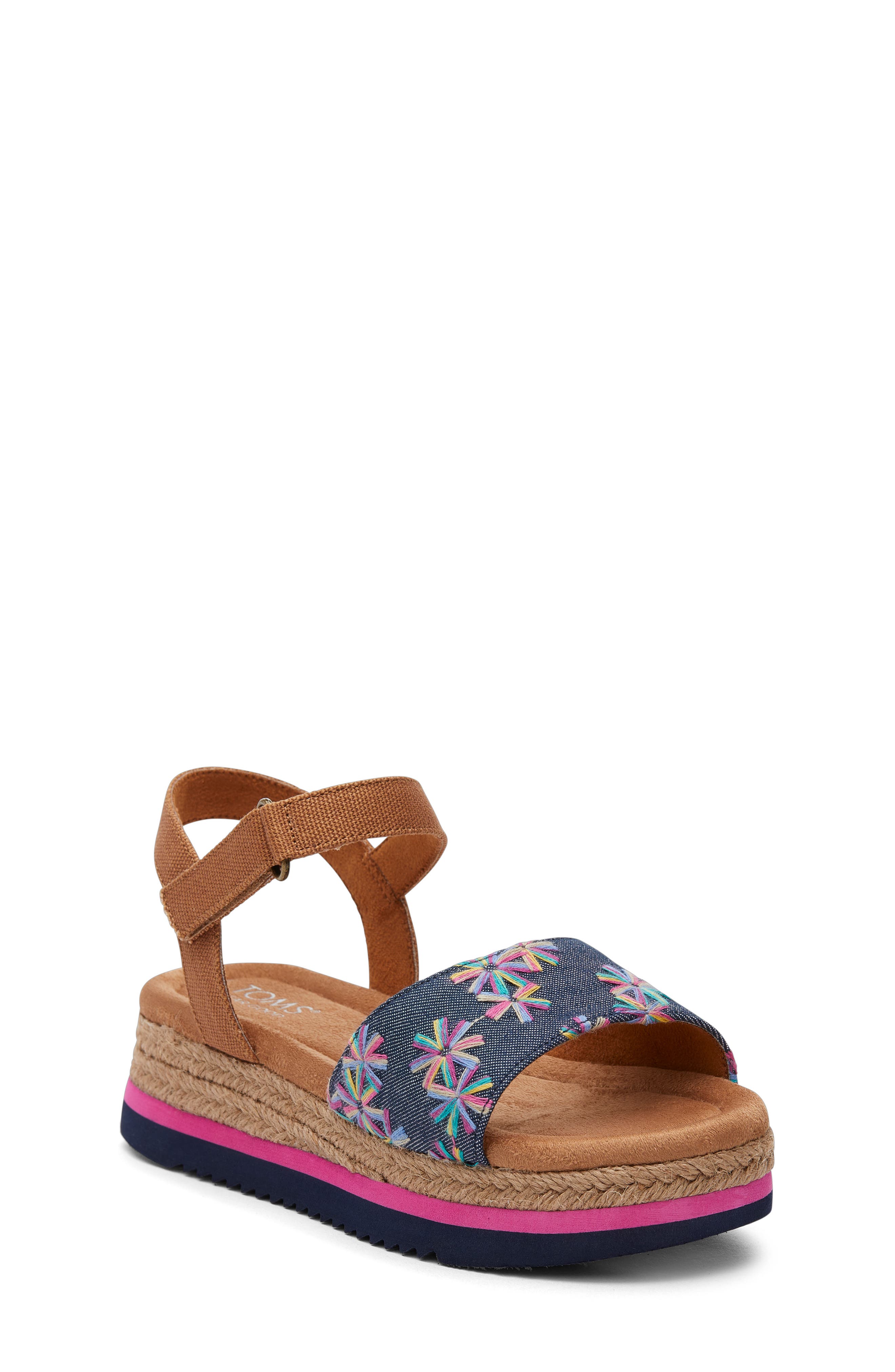 Kids' Diana Ankle Strap Espadrille Platform Wedge Sandal, Main, color, NAVY