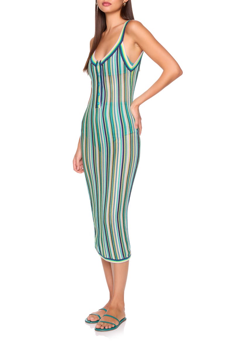 Stripe Open Stitch Sweater Midi Dress, Alternate, color, NIGHTLIFE/FERN