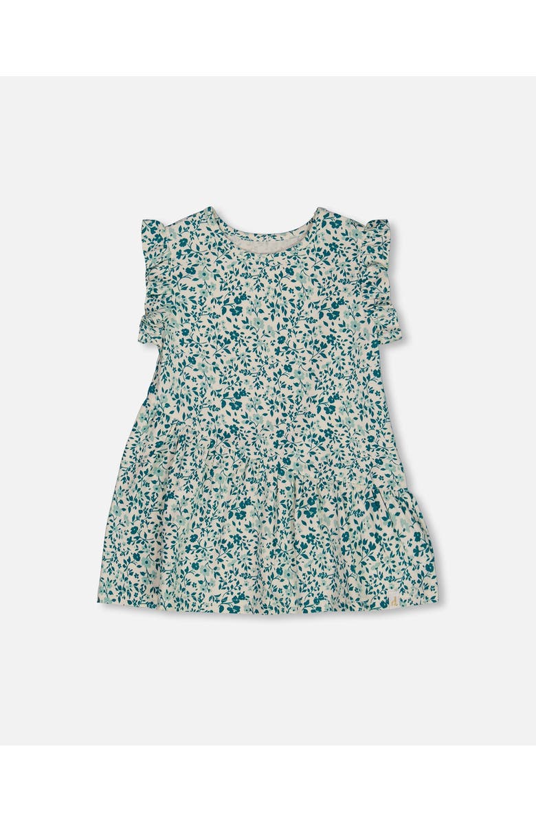 Deux par Deux Baby Girl's Printed Organic Cotton Tunic Top Small Turquoise Flowers, Main, color,