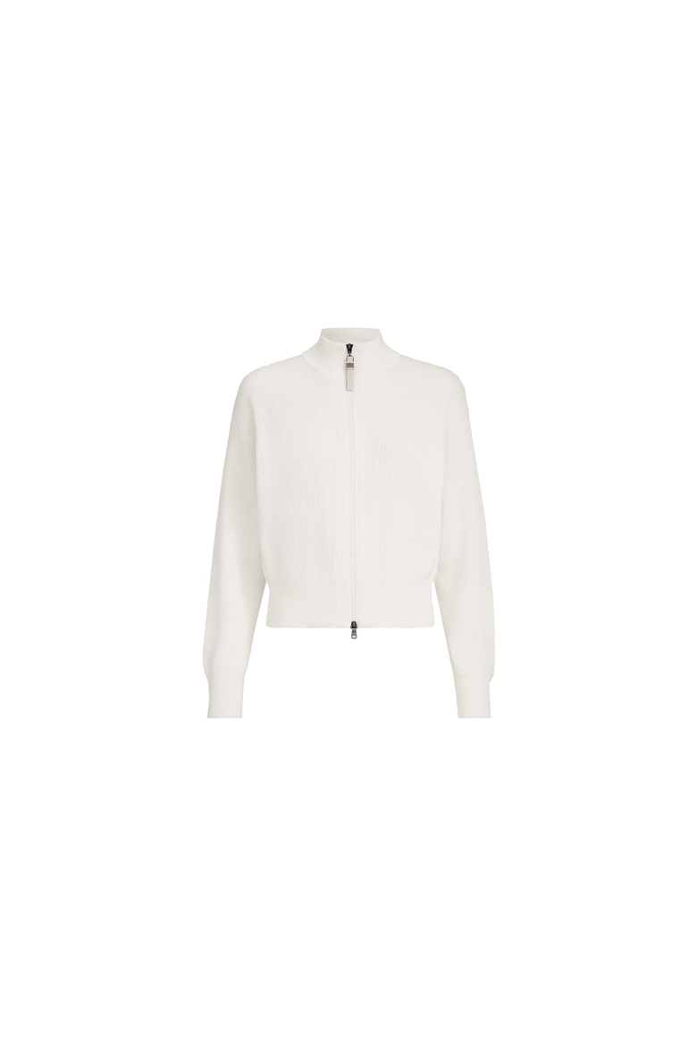 Cotton English rib cardigan with shiny zipper pull, Main, color, Panama