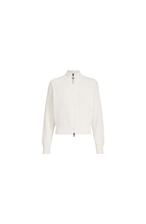 Cotton English rib cardigan with shiny zipper pull