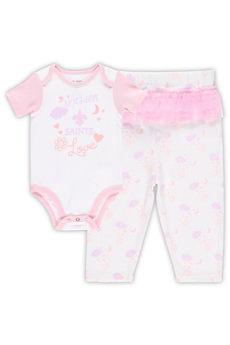 Girls Newborn & Infant White New Orleans Saints Spreading Love Bodysuit and Tutu Leggings Set, Main, color, White