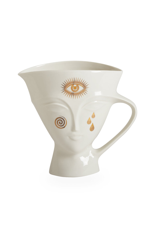 Jonathan Adler Gilded Giulette Pitcher In White/gold