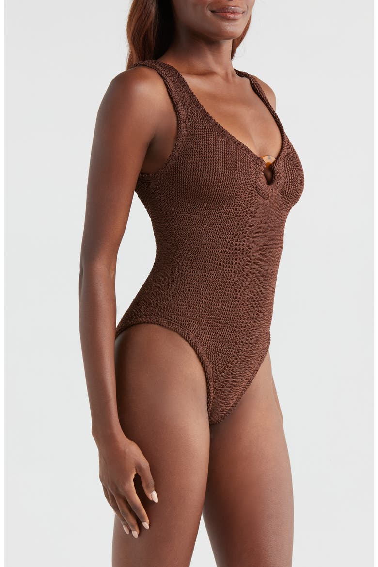 Celine Seersucker One-Piece Swimsuit, Alternate, color, METALLIC CHOCOLATE
