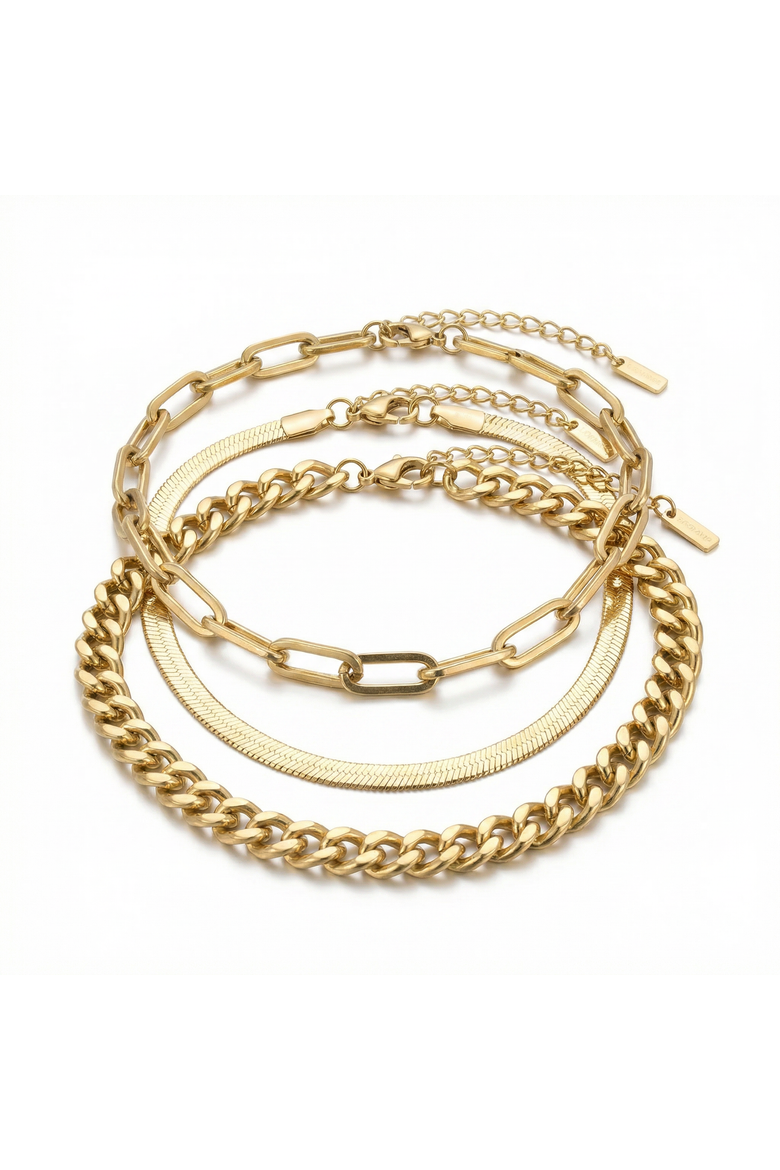 Cinthia Anklet 3 Piece Set 18k Gold Plated 9" with 2" Extender, Main, color, 18k Yellow gold
