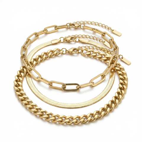 Cinthia Anklet 3 Piece Set 18k Gold Plated 9" with 2" Extender