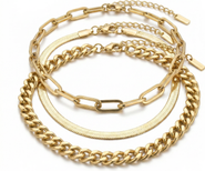 Bliss Diamond Cinthia Anklet 3 Piece Set 18k Gold Plated 9" with 2" Extender